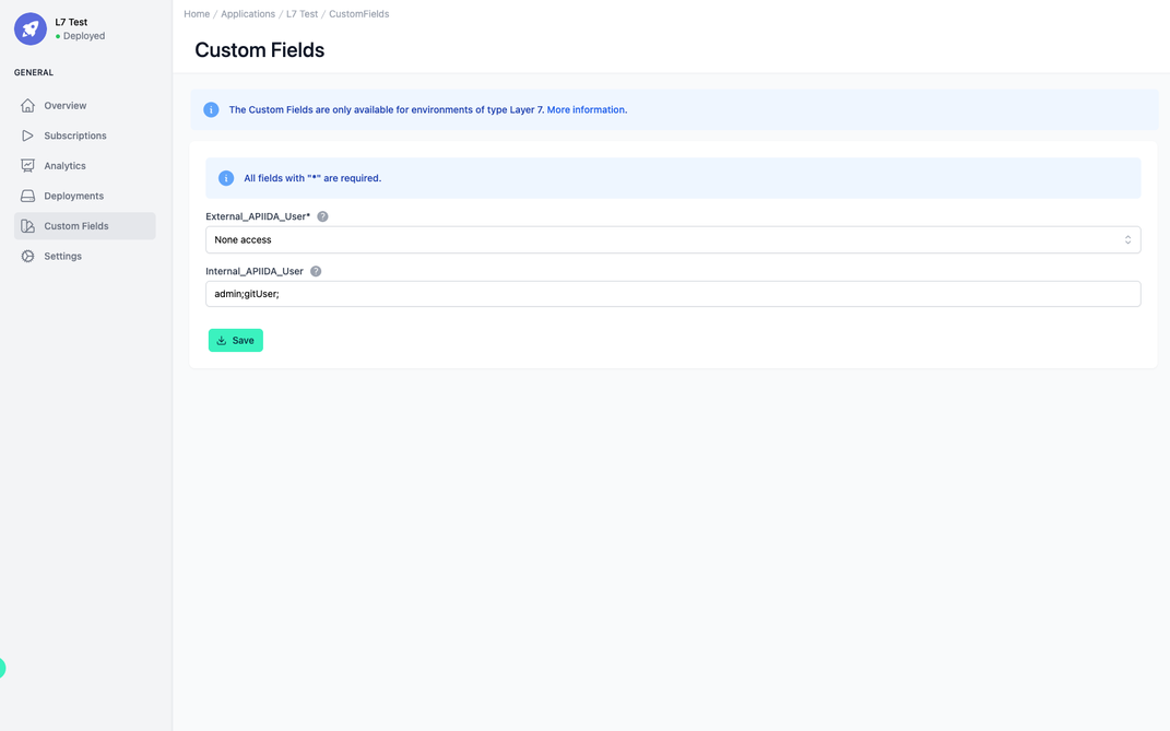 Administration Portal - Application - Custom Fields